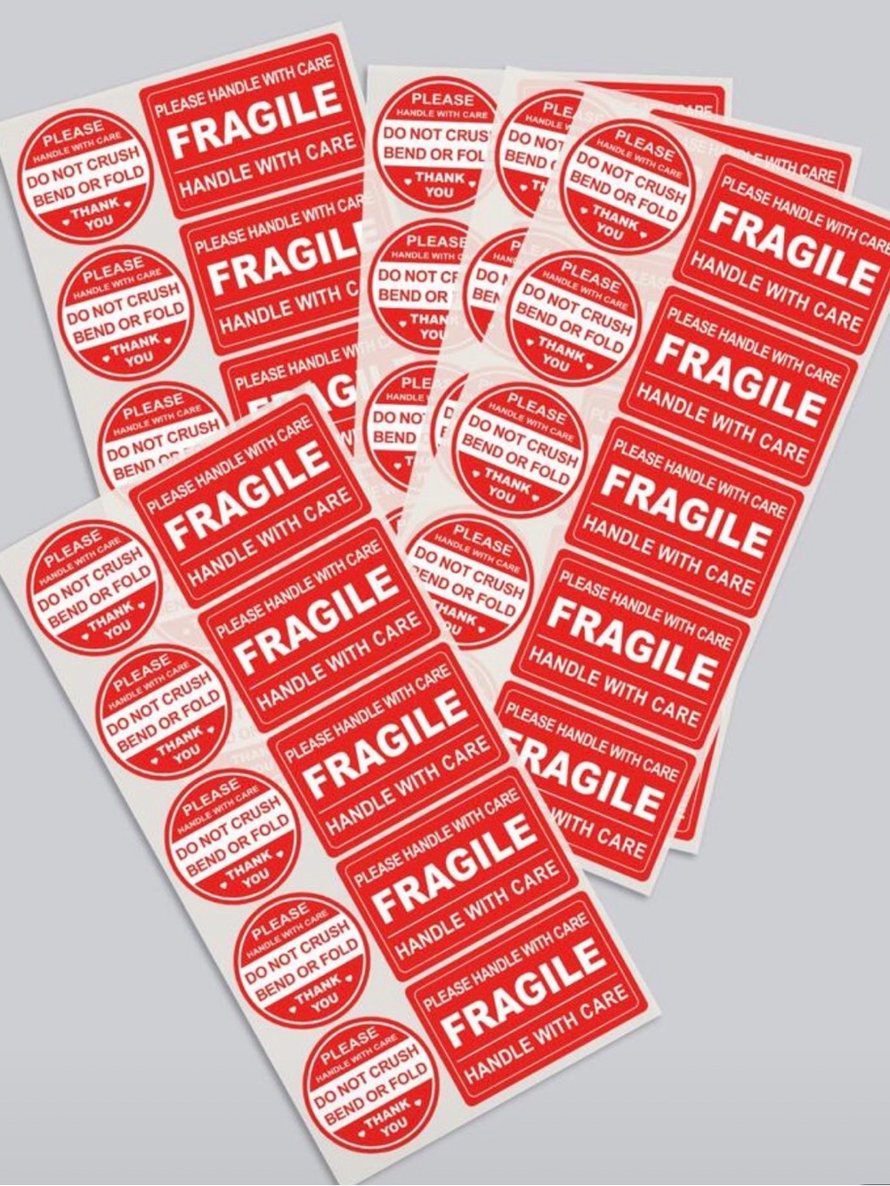80 Red "FRAGILE" Handle With Care Shipping Labels